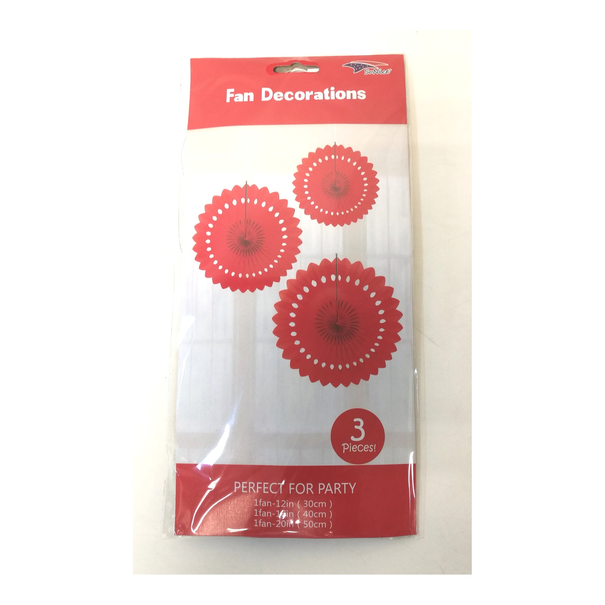 3Pcs Tissue Fans Set Red 120Set/Cs